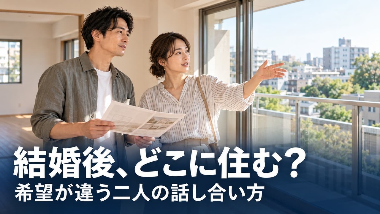 結婚前の家事分担について、明るい部屋で話し合う男女